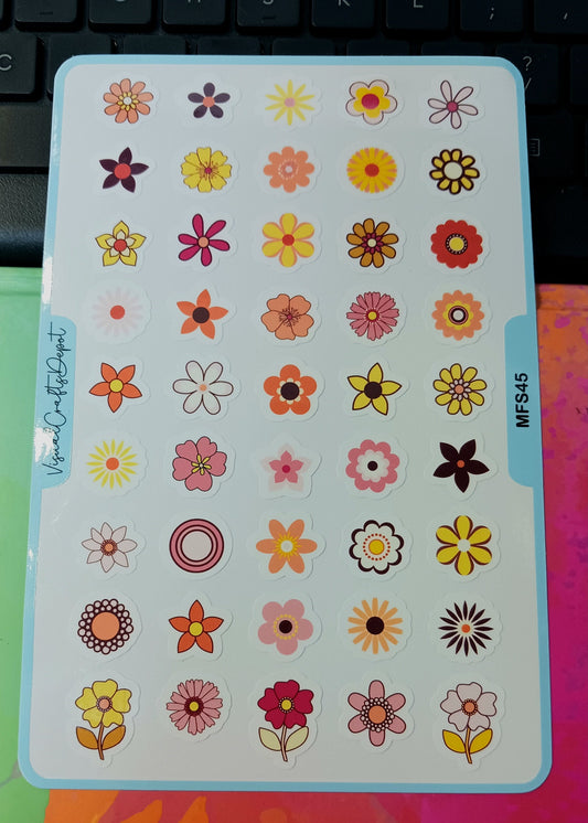 45 Retro Boho Mini Flower Stickers