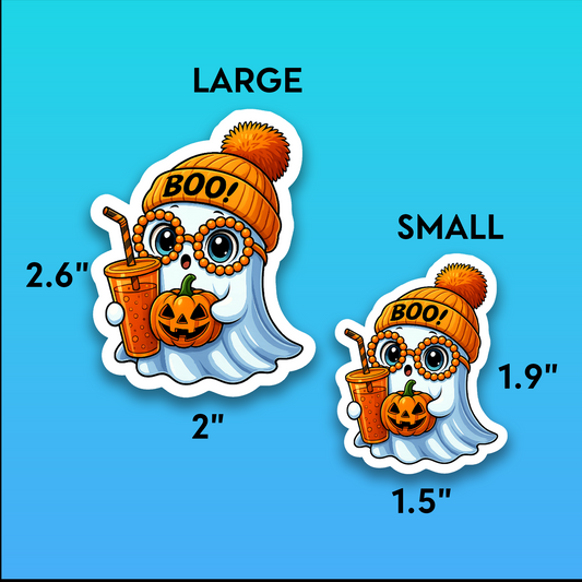 Cute Ghost with Boba Tea and Pumpkin sticker