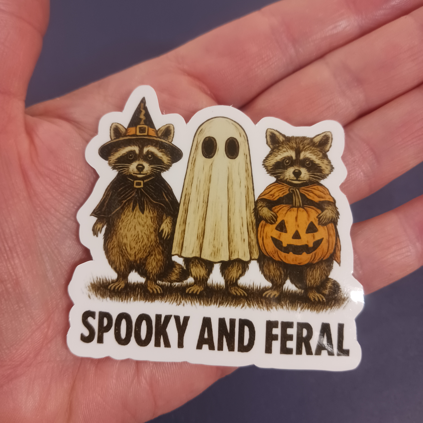 Vintage Spooky and Feral Racoon Halloween Sticker