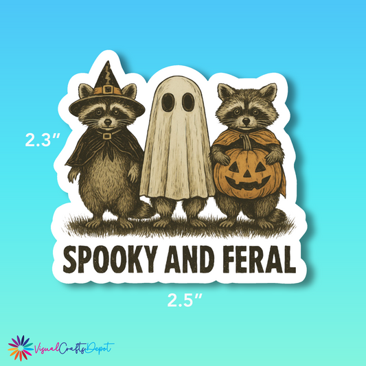 Vintage Spooky and Feral Racoon Halloween Sticker