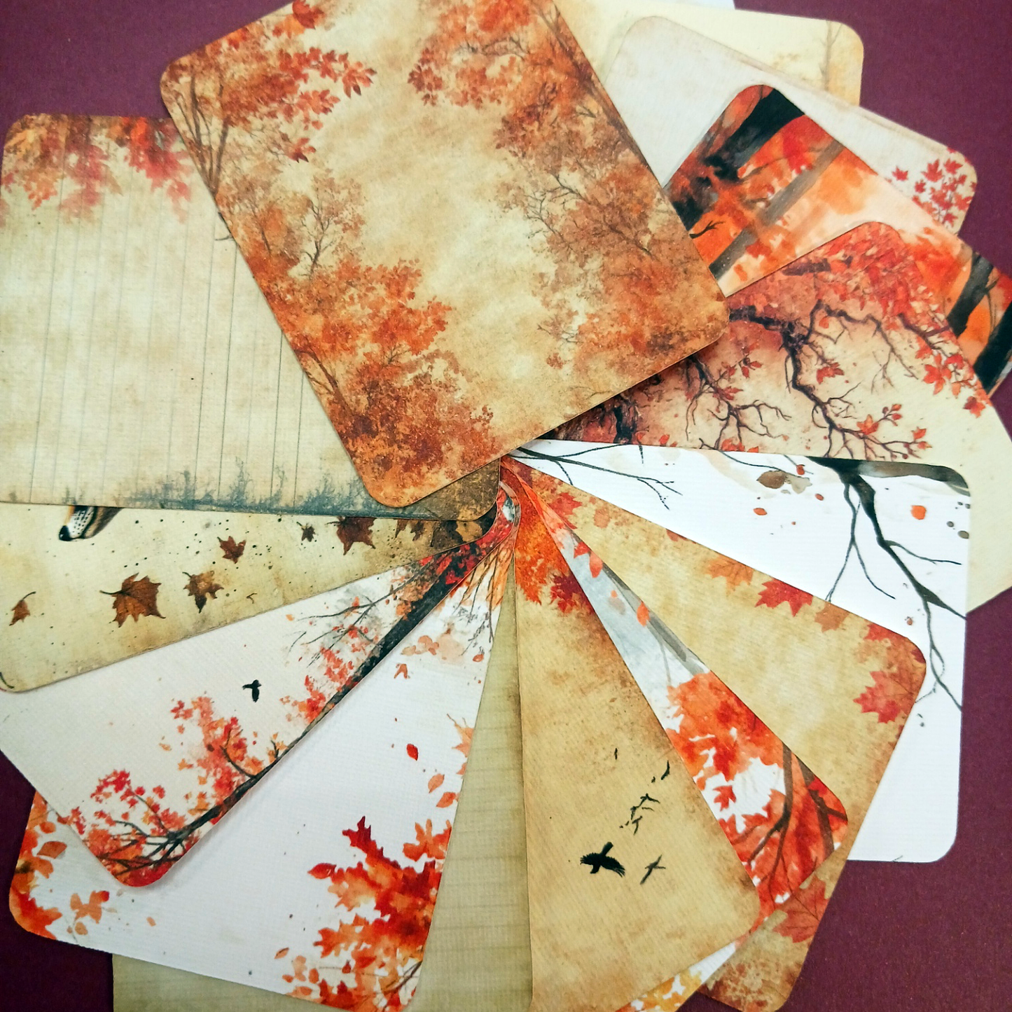 Fall themed printed cards for Scrapbook or Journal.