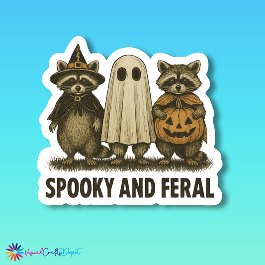 Vintage Spooky and Feral Racoon Halloween Sticker