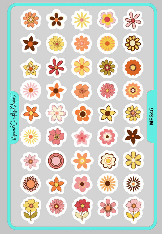 45 Retro Boho Mini Flower Stickers